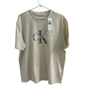 Calvin Klein Jeans Mens XL Bone White CK Logo Graphic T-Shirt New 40DC813 100